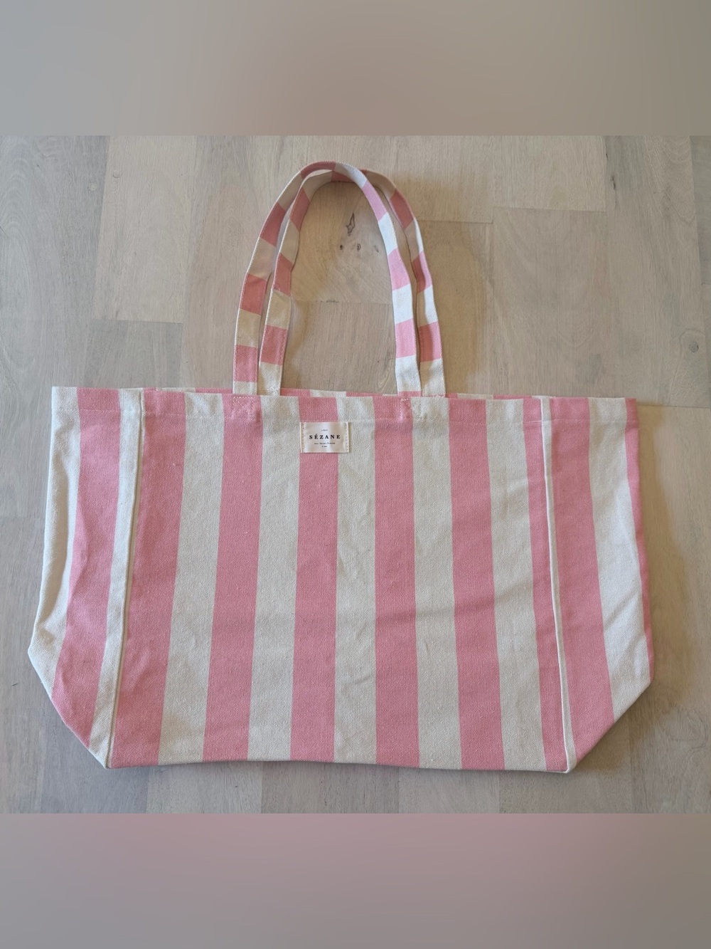 Sezane Pink and White Striped Canvas Tote